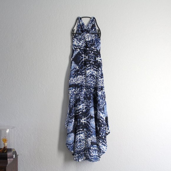 Intermix womens dress sz S silk zipper front high low maxi cross back blue - Picture 2 of 9